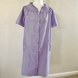 Casual Nights Nightgown M Purple White Ruffle Modest Cottage Sleep Dress Gown